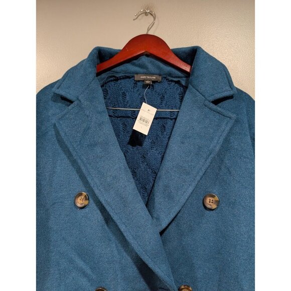NEW ANN TAYLOR $198 SEA STORM BLUE MIXED MEDIA CABLE COATIGAN JACKET SZ LARGE - Picture 16 of 16
